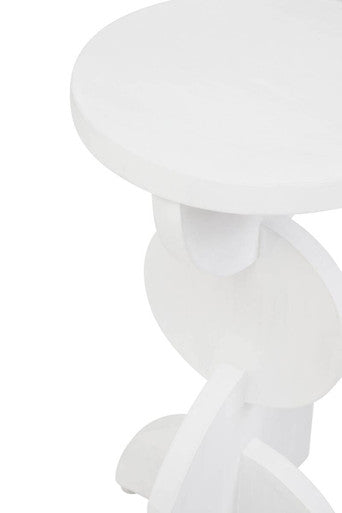 White Mango Wood Abstract Side Table With Sculpted Geometric Base, Walsa