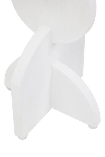White Mango Wood Abstract Side Table With Sculpted Geometric Base, Walsa