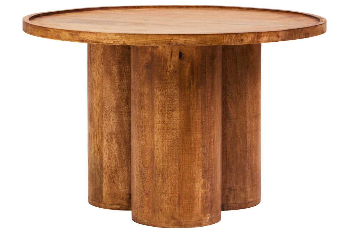 Natural Mango Wood Coffee Table With Column Base & Rounded Top, Walsa