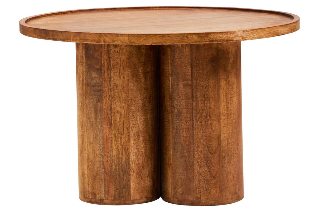 Natural Mango Wood Coffee Table With Column Base & Rounded Top, Walsa