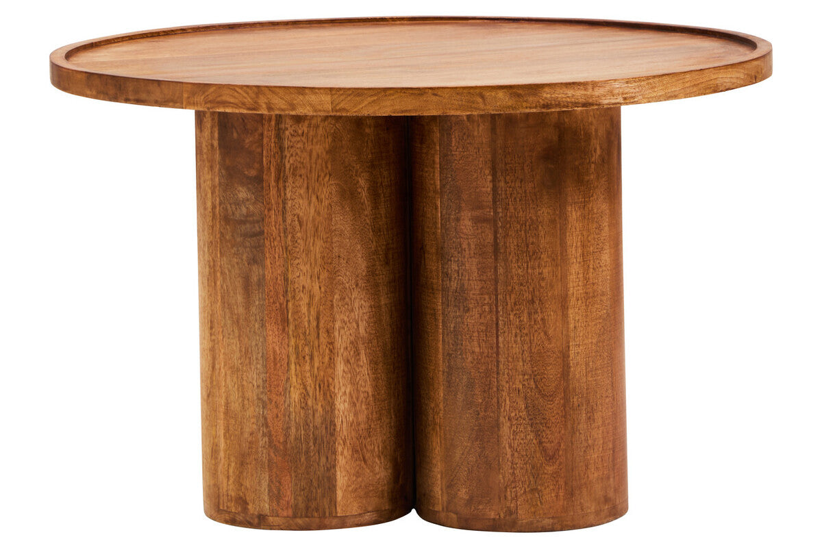 Natural Mango Wood Coffee Table With Column Base & Rounded Top, Walsa