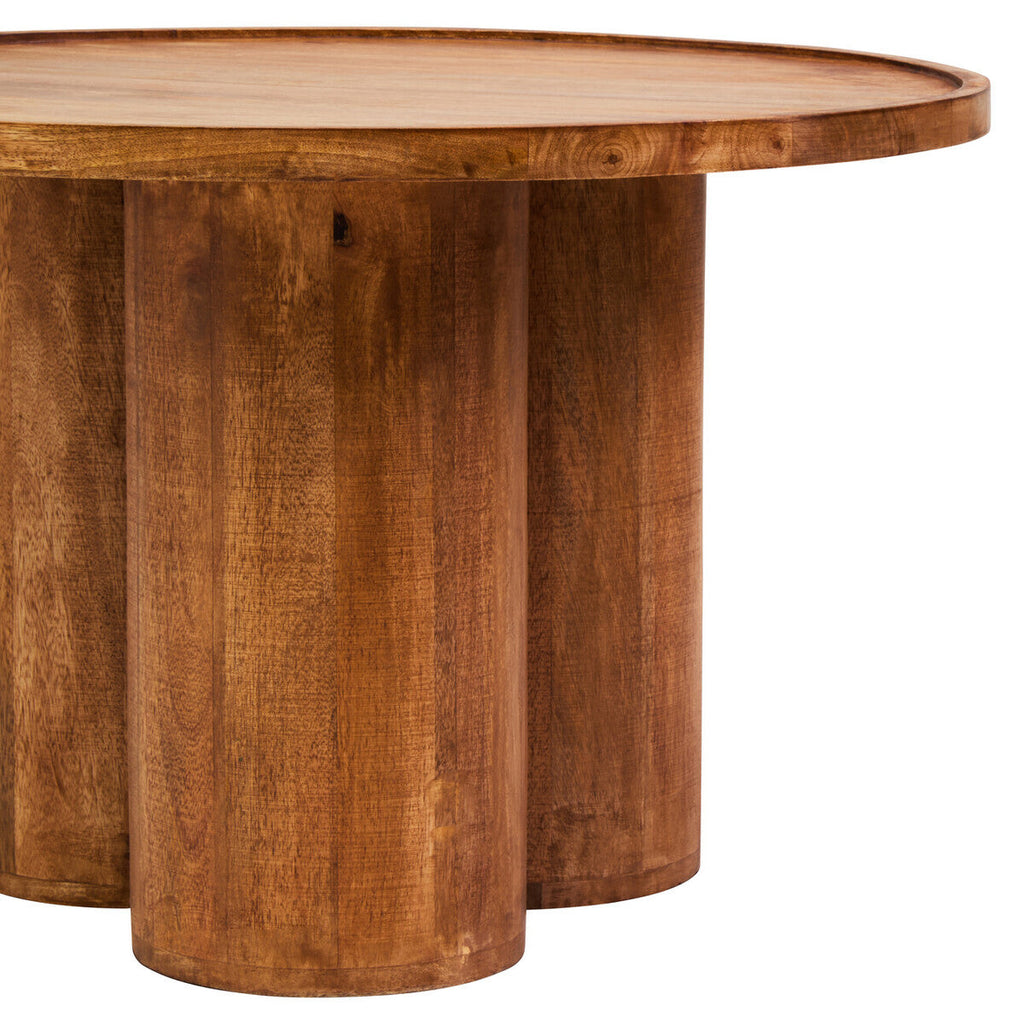 Natural Mango Wood Coffee Table With Column Base & Rounded Top, Walsa