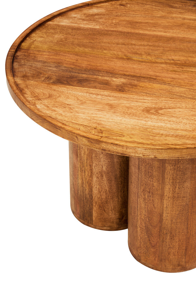Natural Mango Wood Coffee Table With Column Base & Rounded Top, Walsa