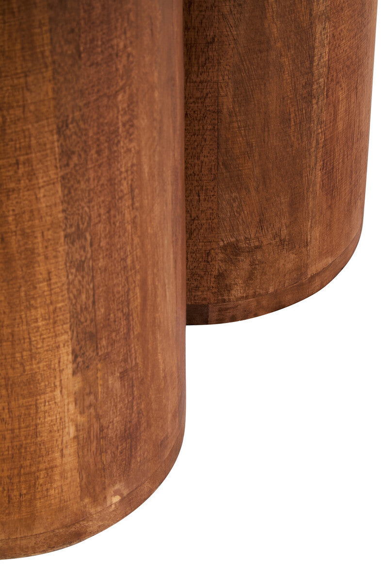 Natural Mango Wood Coffee Table With Column Base & Rounded Top, Walsa