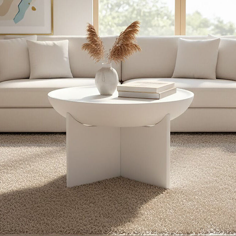 Whitewash Mango Wood Round Coffee Table With Cut-Out Pedestal Base, Walsa