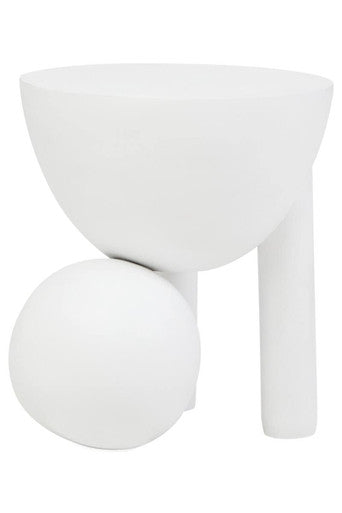 White Mango Wood Round Side Table With Sphere & Semi-Cupped Legs, Walsa