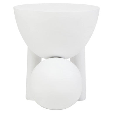 White Mango Wood Round Side Table With Sphere & Semi-Cupped Legs, Walsa