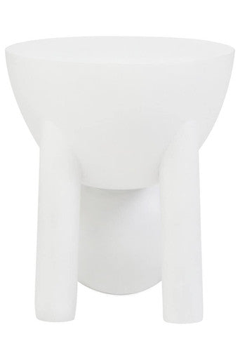White Mango Wood Round Side Table With Sphere & Semi-Cupped Legs, Walsa
