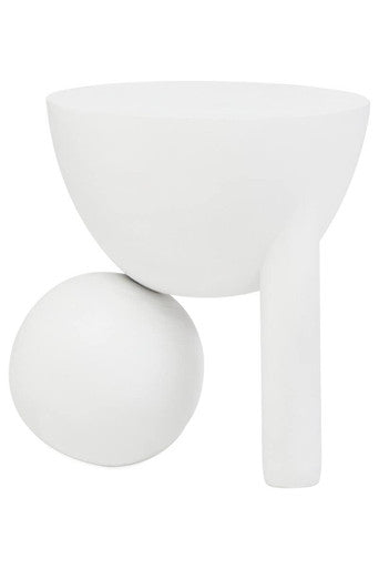 White Mango Wood Round Side Table With Sphere & Semi-Cupped Legs, Walsa