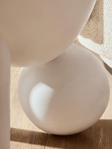 White Mango Wood Round Side Table With Sphere & Semi-Cupped Legs, Walsa