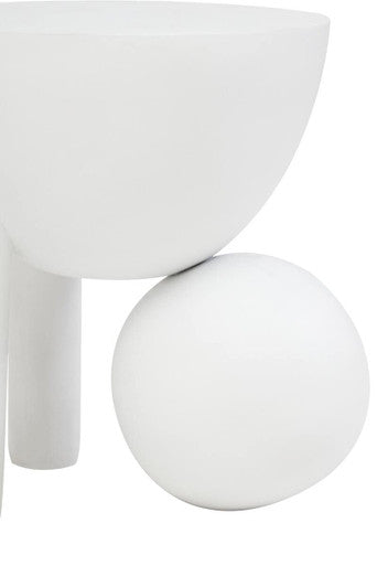 White Mango Wood Round Side Table With Sphere & Semi-Cupped Legs, Walsa