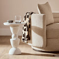 Whitewash Mango Wood Round Top Side Table With Sculptural Pedestal Base, Walsa