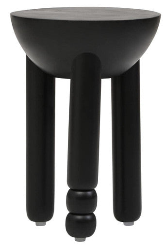 Black Mango Wood Round Side Table With Column Detail Base, Walsa
