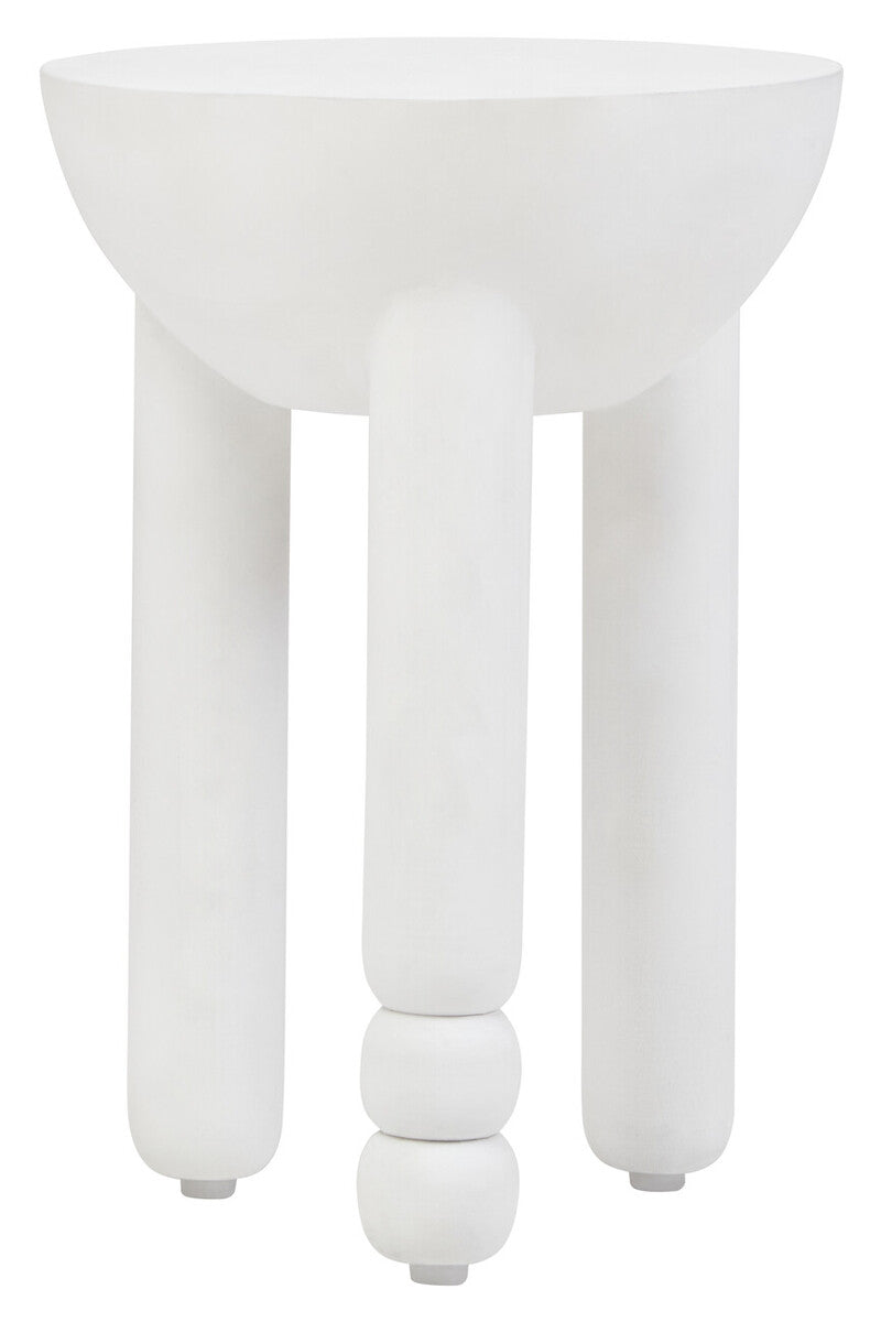 Whitewash Mango Wood Round Side Table With Column Detail Base, Walsa
