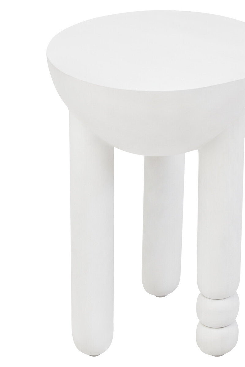 Whitewash Mango Wood Round Side Table With Column Detail Base, Walsa