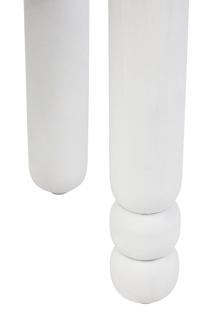 Whitewash Mango Wood Round Side Table With Column Detail Base, Walsa