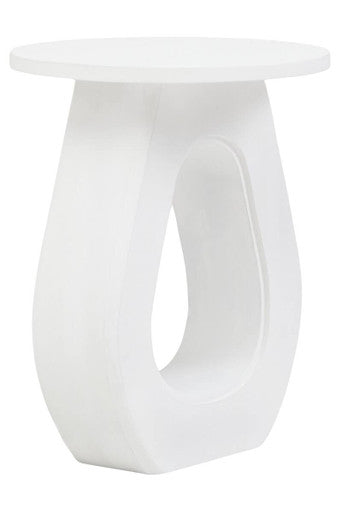 Whitewash Mango Wood Accent Table With Horseshoe Cutout Base, Walsa