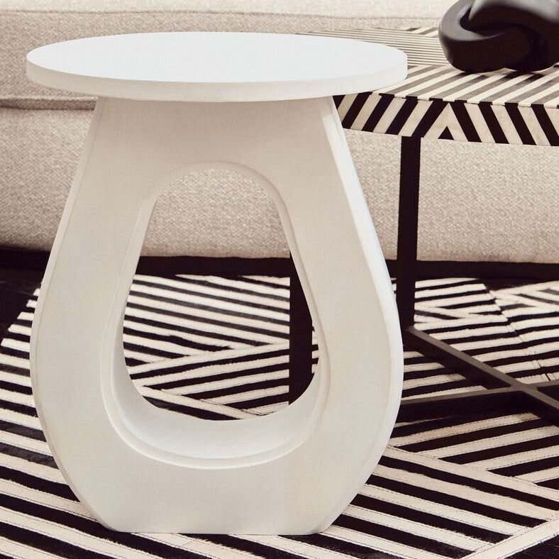 Whitewash Mango Wood Accent Table With Horseshoe Cutout Base, Walsa