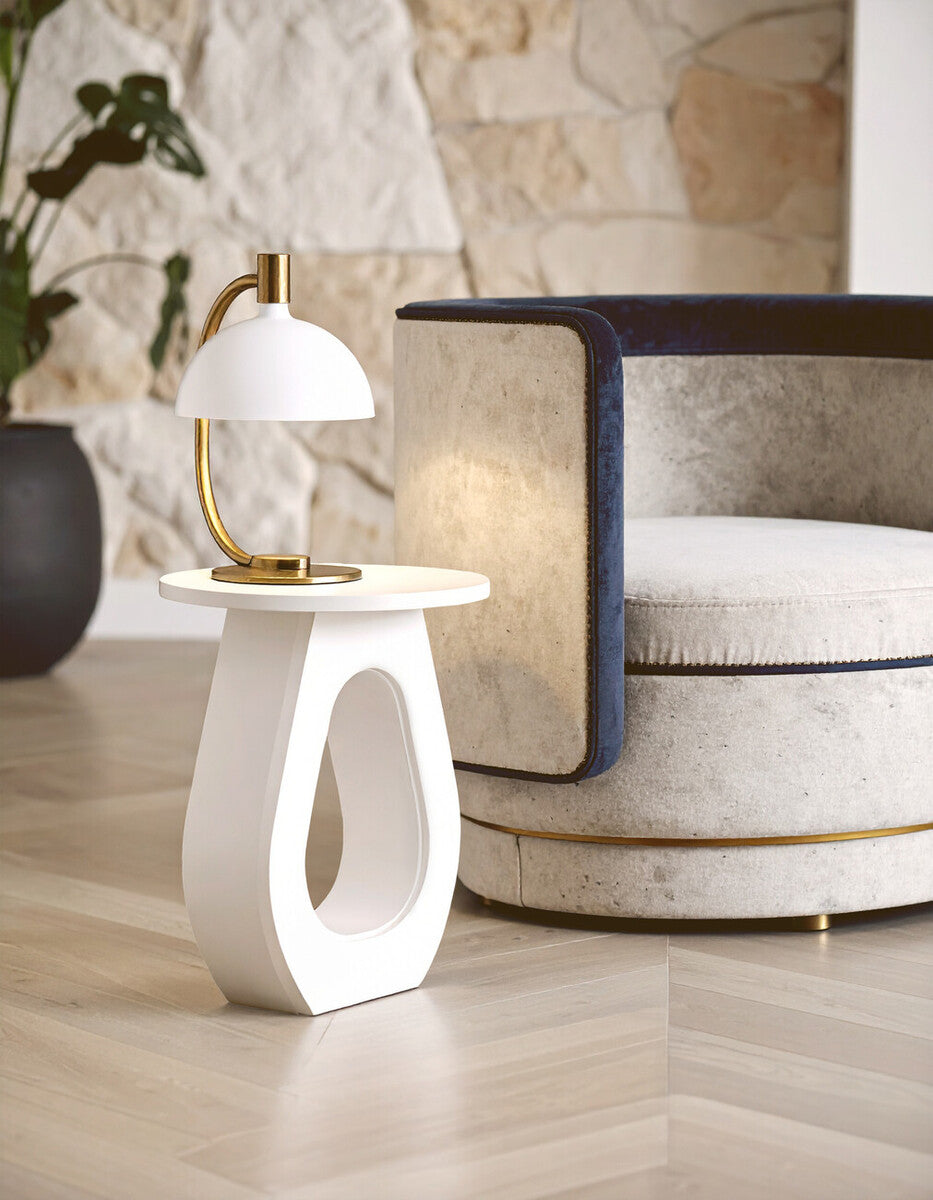 Whitewash Mango Wood Accent Table With Horseshoe Cutout Base, Walsa