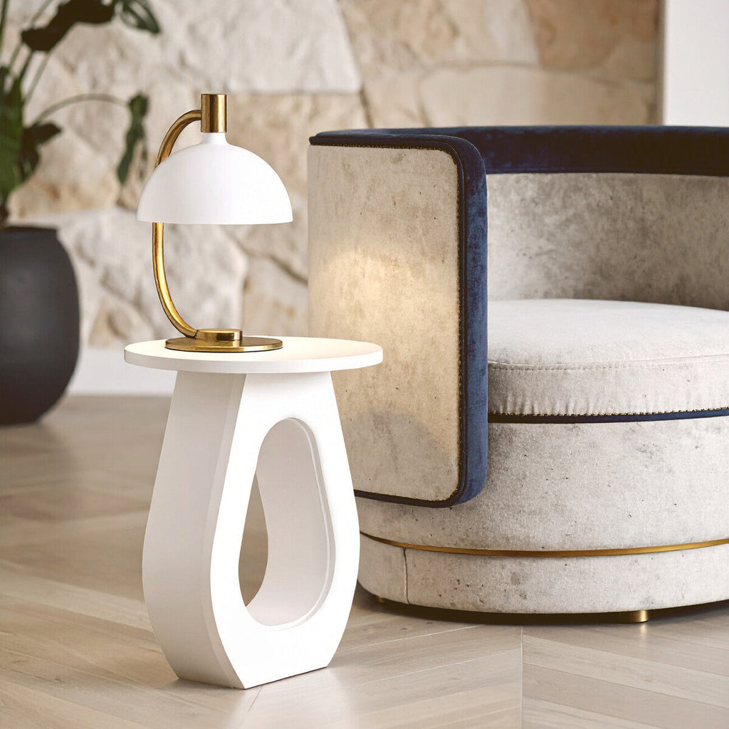 Whitewash Mango Wood Accent Table With Horseshoe Cutout Base, Walsa