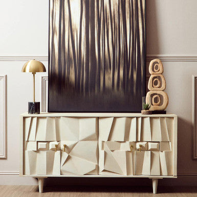 Sita Four Door Whitewash Mango Wood Abstract Sideboard