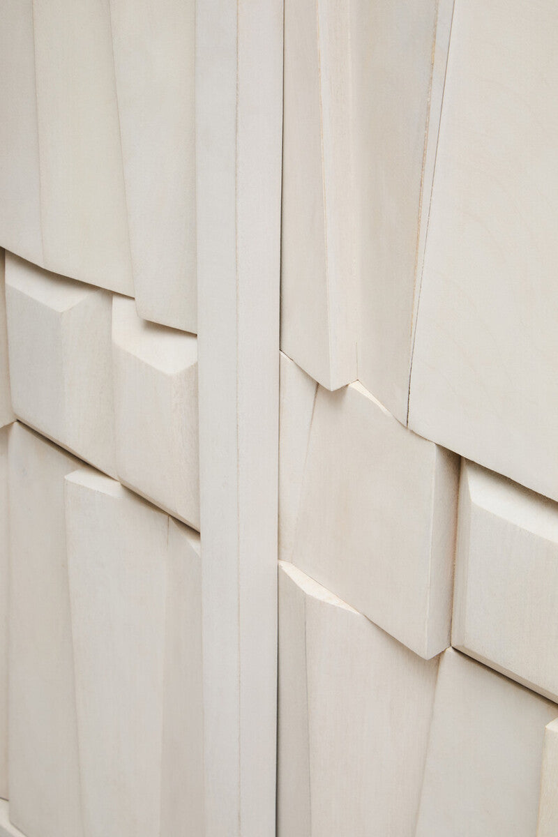 Sita Two Door Whitewash Mango Wood Abstract Cabinet
