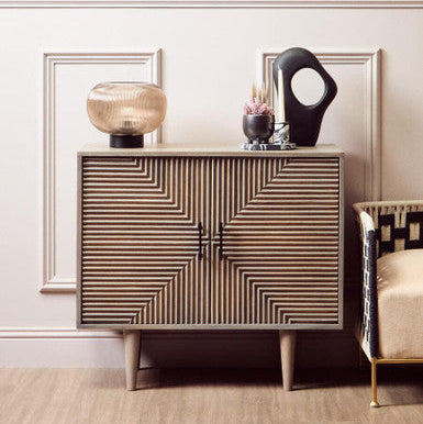 Satna Two Door Greywash Carved Mango Wood Sideboard