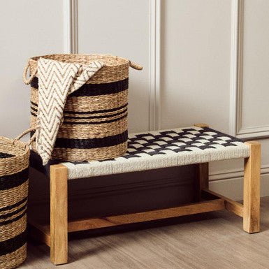 Satna Black & White Jute Bench