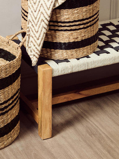 Satna Black & White Jute Bench