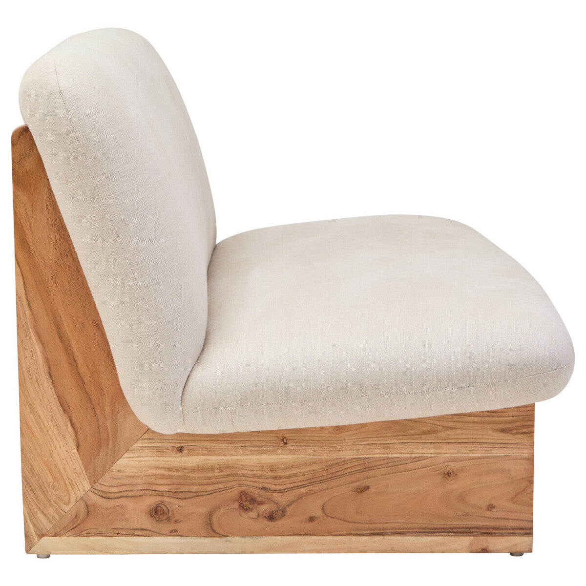 2 Seater Armless Cream Textured Linen Sofa with Wood Base, Parova