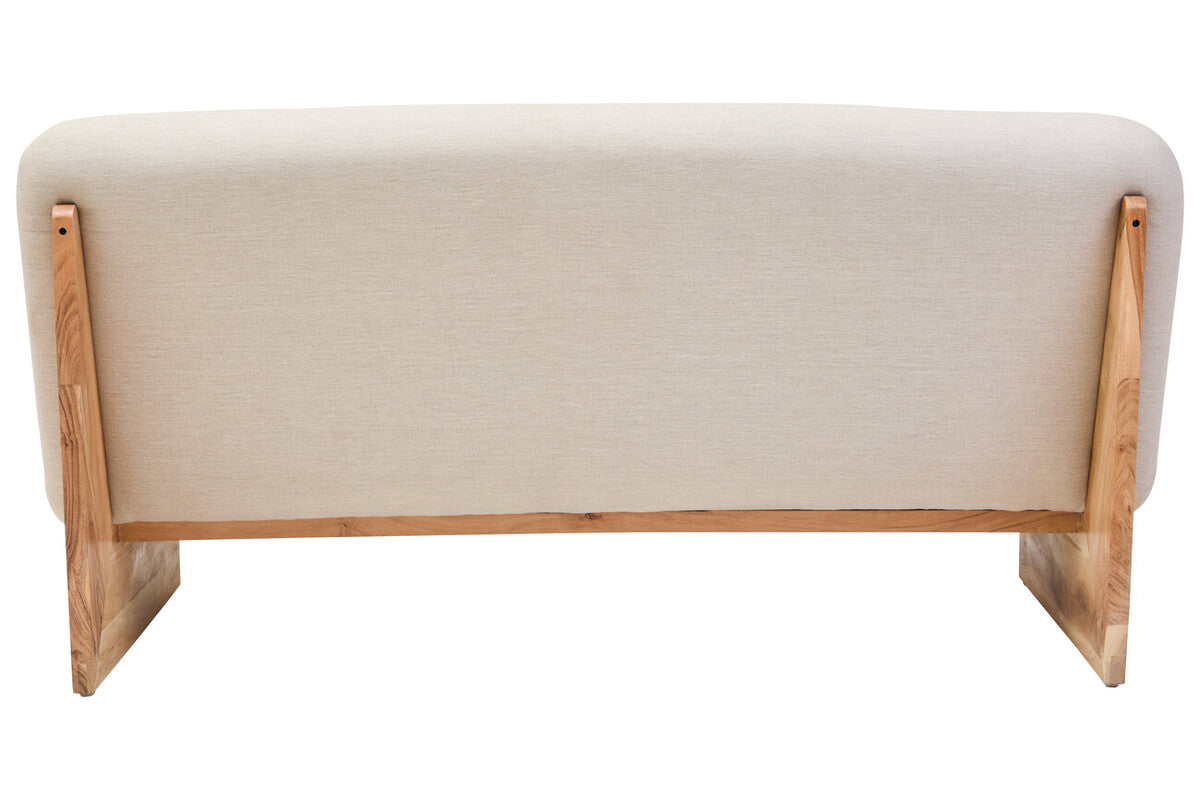 2 Seater Armless Cream Textured Linen Sofa with Wood Base, Parova
