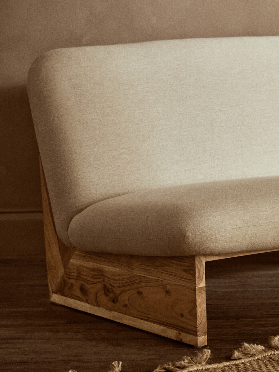 2 Seat Armless Cream Linen Sofa, Parova