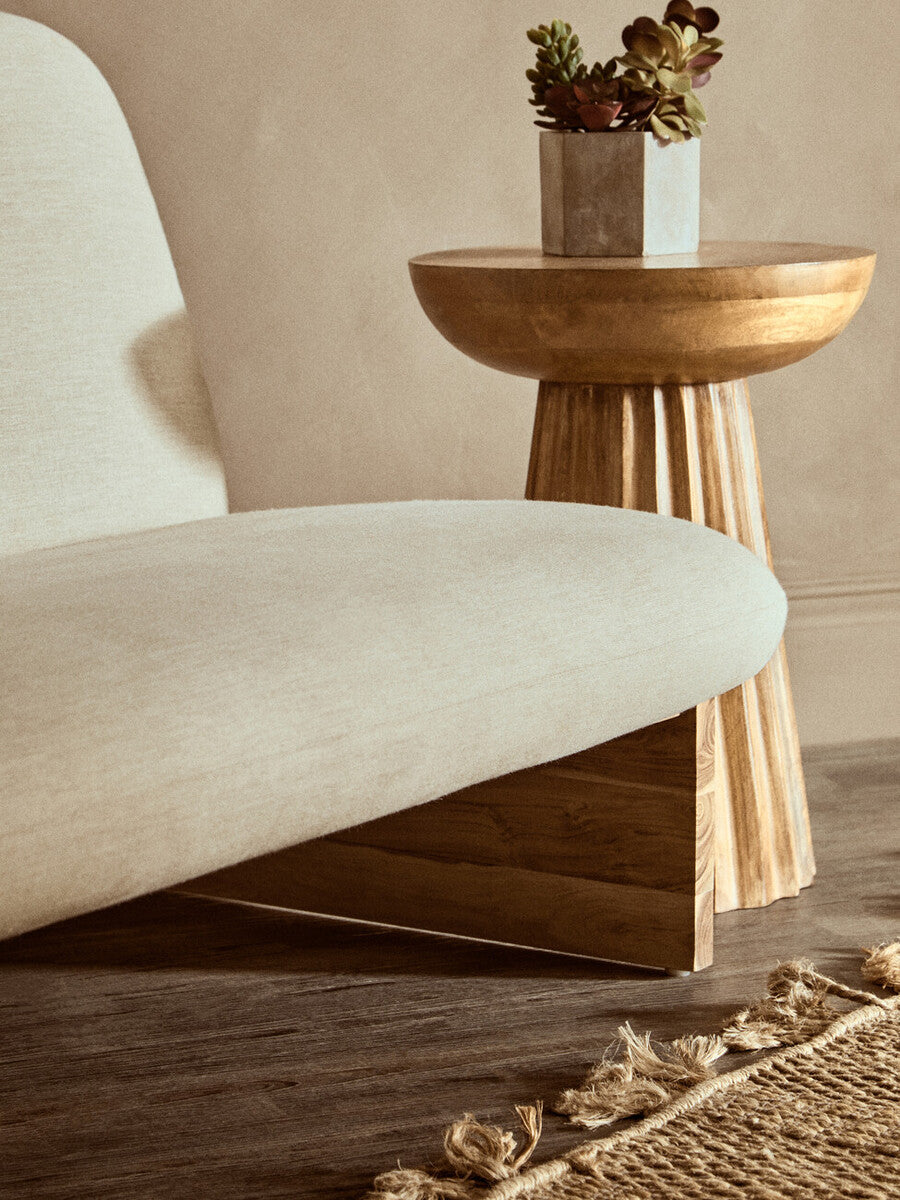 2 Seat Armless Cream Linen Sofa, Parova