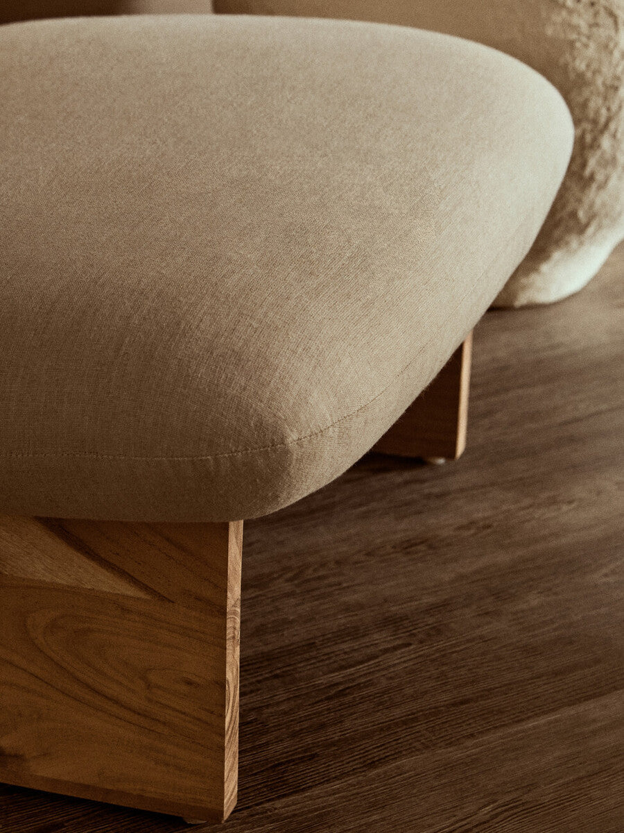 Parova Cream Linen Textured Armless Chair With Wood Base
