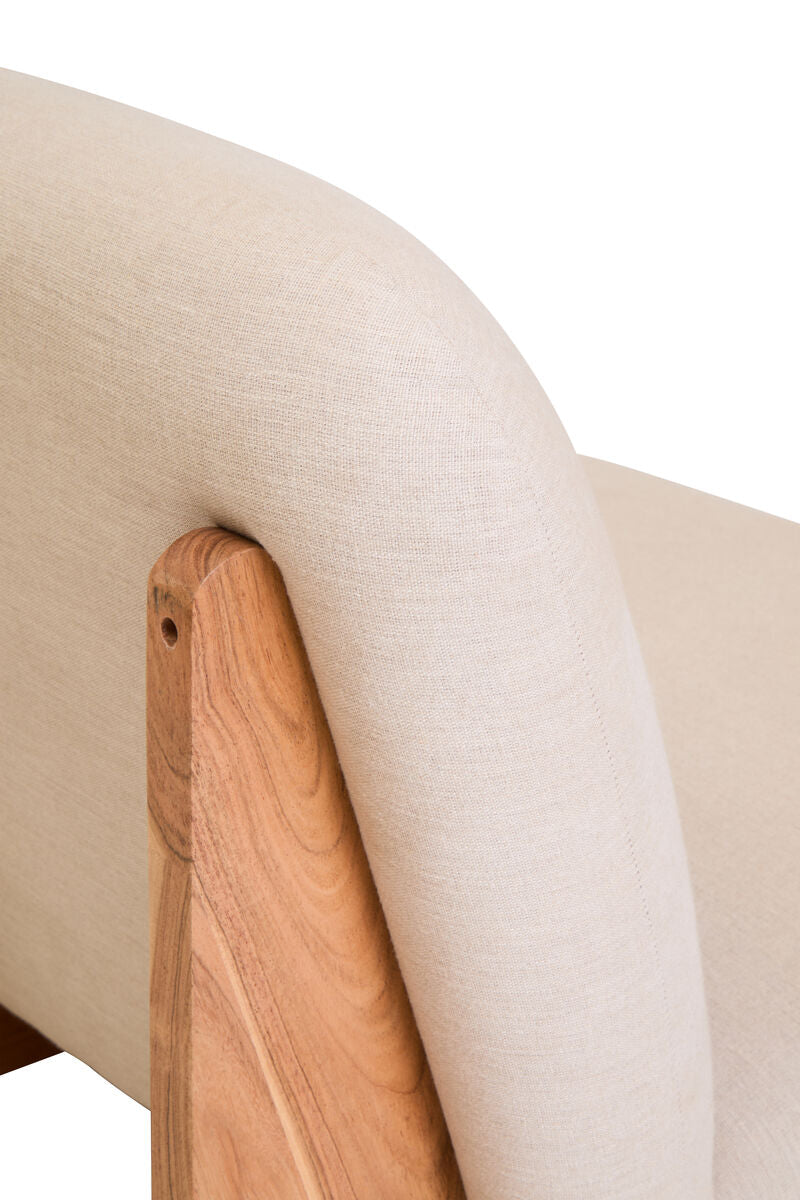Parova Cream Linen Textured Armless Chair With Wood Base