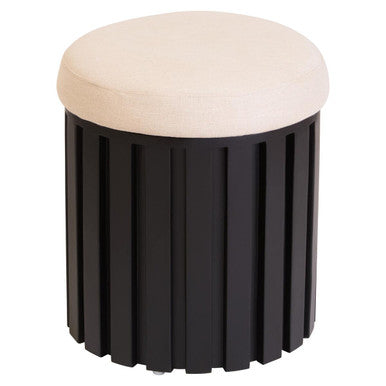 Perdoba Black Mango Wood & Cream Linen Stool
