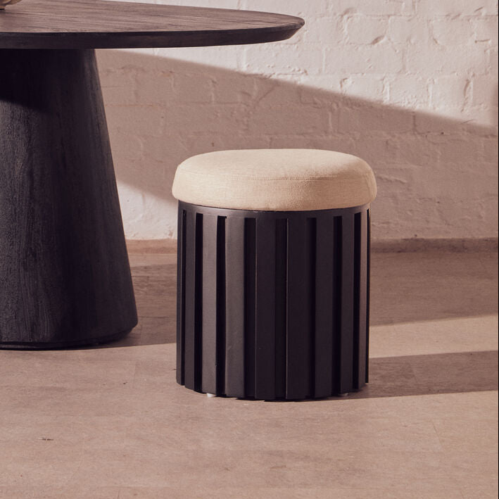 Perdoba Black Mango Wood & Cream Linen Stool
