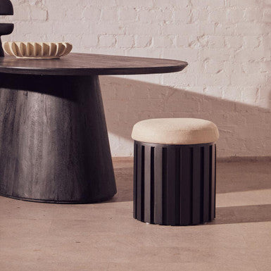 Perdoba Black Mango Wood & Cream Linen Stool