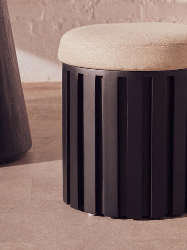 Perdoba Black Mango Wood & Cream Linen Stool