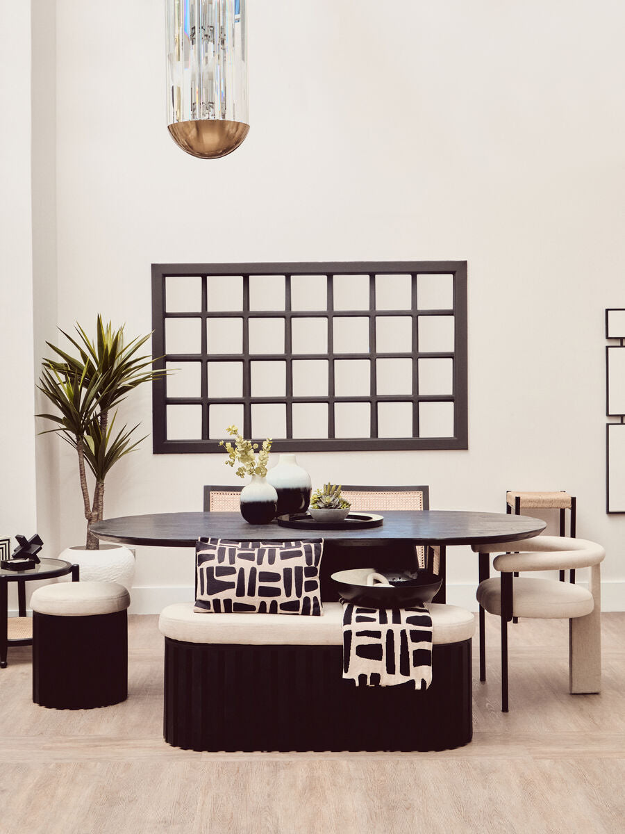 Perdoba Black Mango Wood & Cream Linen Stool