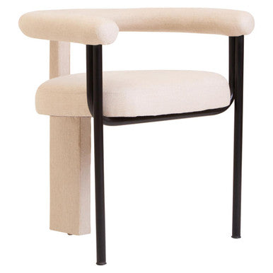 Perdoba Cream Texture Linen Dining Chair With Black Metal Frame