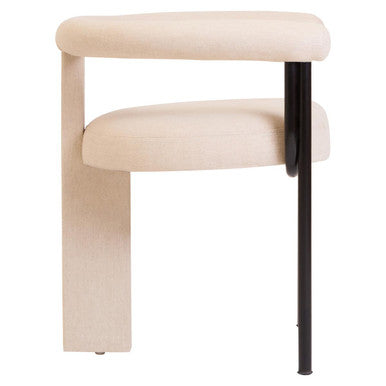 Perdoba Cream Texture Linen Dining Chair With Black Metal Frame