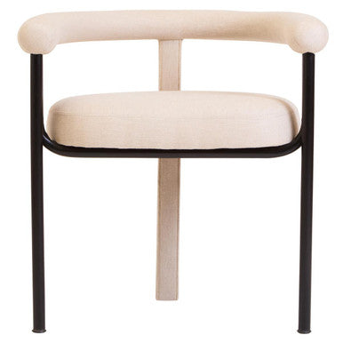 Perdoba Cream Texture Linen Dining Chair With Black Metal Frame