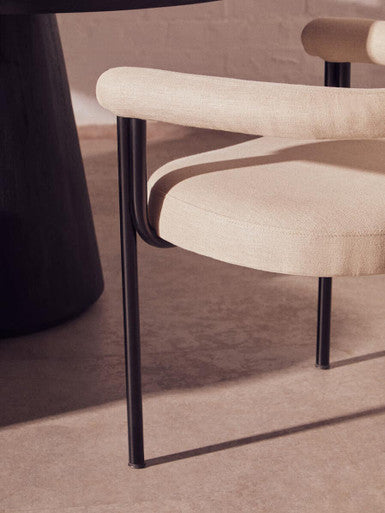 Perdoba Cream Texture Linen Dining Chair With Black Metal Frame
