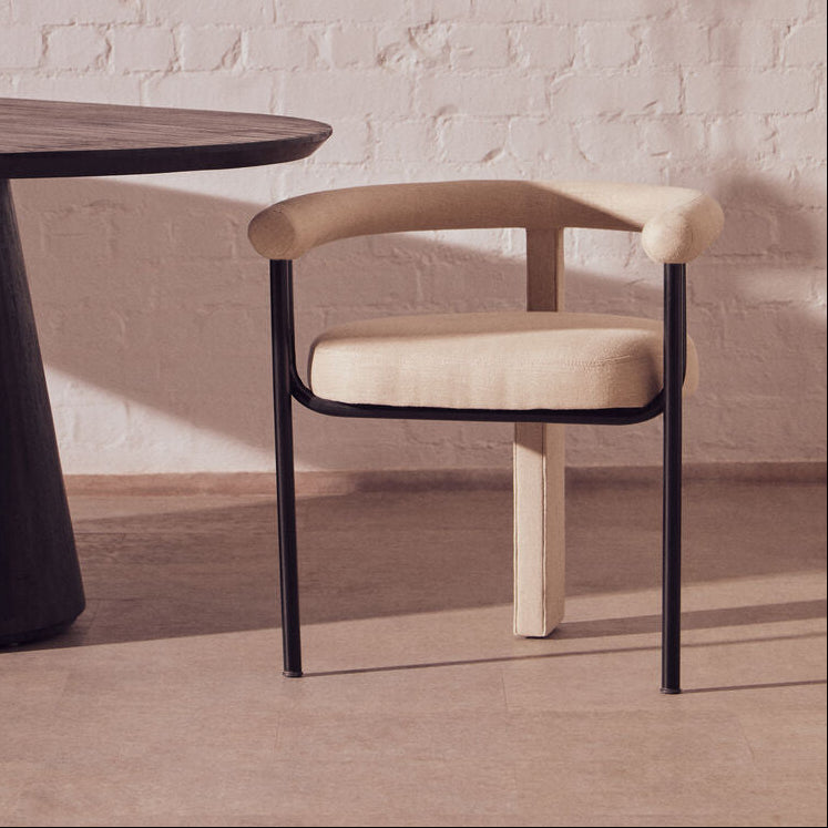 Perdoba Cream Texture Linen Dining Chair With Black Metal Frame