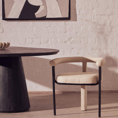 Perdoba Cream Texture Linen Dining Chair With Black Metal Frame