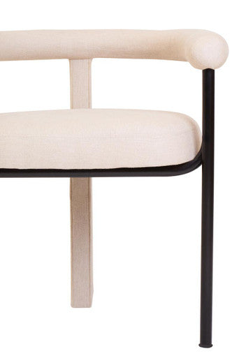 Perdoba Cream Texture Linen Dining Chair With Black Metal Frame