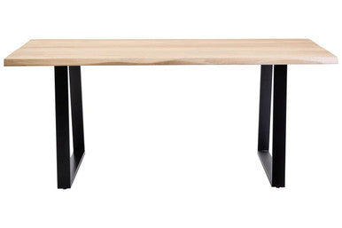 Natural Two-Tone Live Edge Mango Wood Dining Table With Black Metal Legs, Perdoba