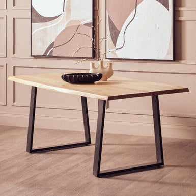 Natural Two-Tone Live Edge Mango Wood Dining Table With Black Metal Legs, Perdoba