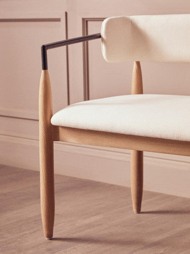 Persolo Cream Textured Fabric Dining Bench With Wood Frame